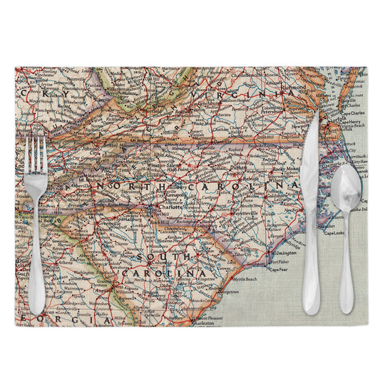North Carolina Vintage Map Placemats Set of 4