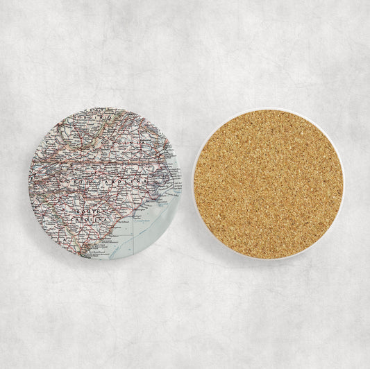 North Carolina Map Coasters | Set of 4 Vintage North Carolina Drink Coasters | Travel-Inspired Home Decor