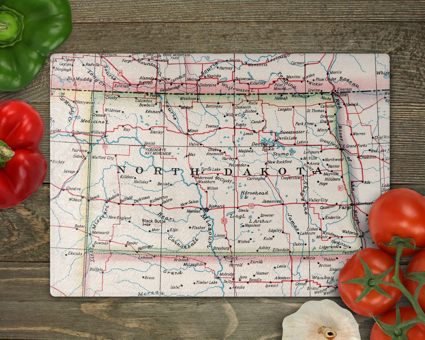North Dakota Map Cutting Board | Travel Gift | Kitchen Decor
