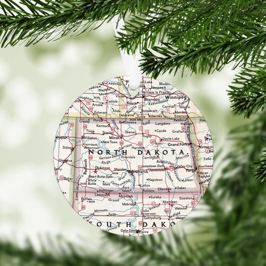 North Dakota Vintage Map Ornament