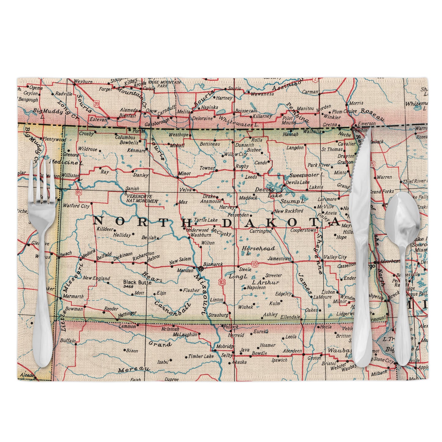 North Dakota Vintage Map Placemats Set of 4