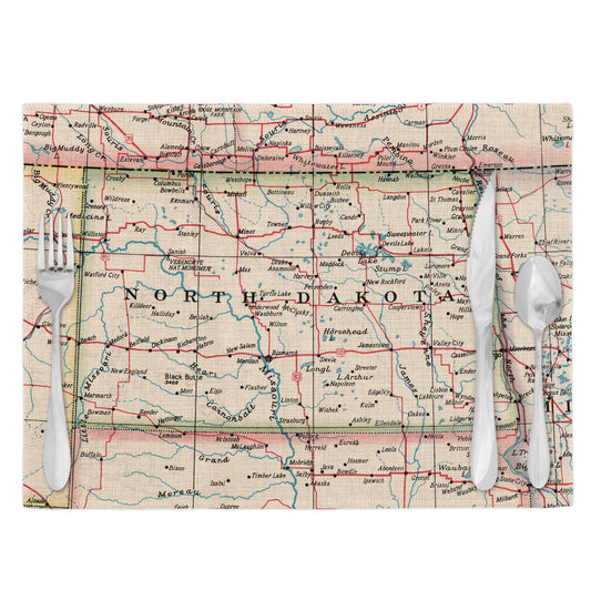 North Dakota Vintage Map Placemats Set of 4