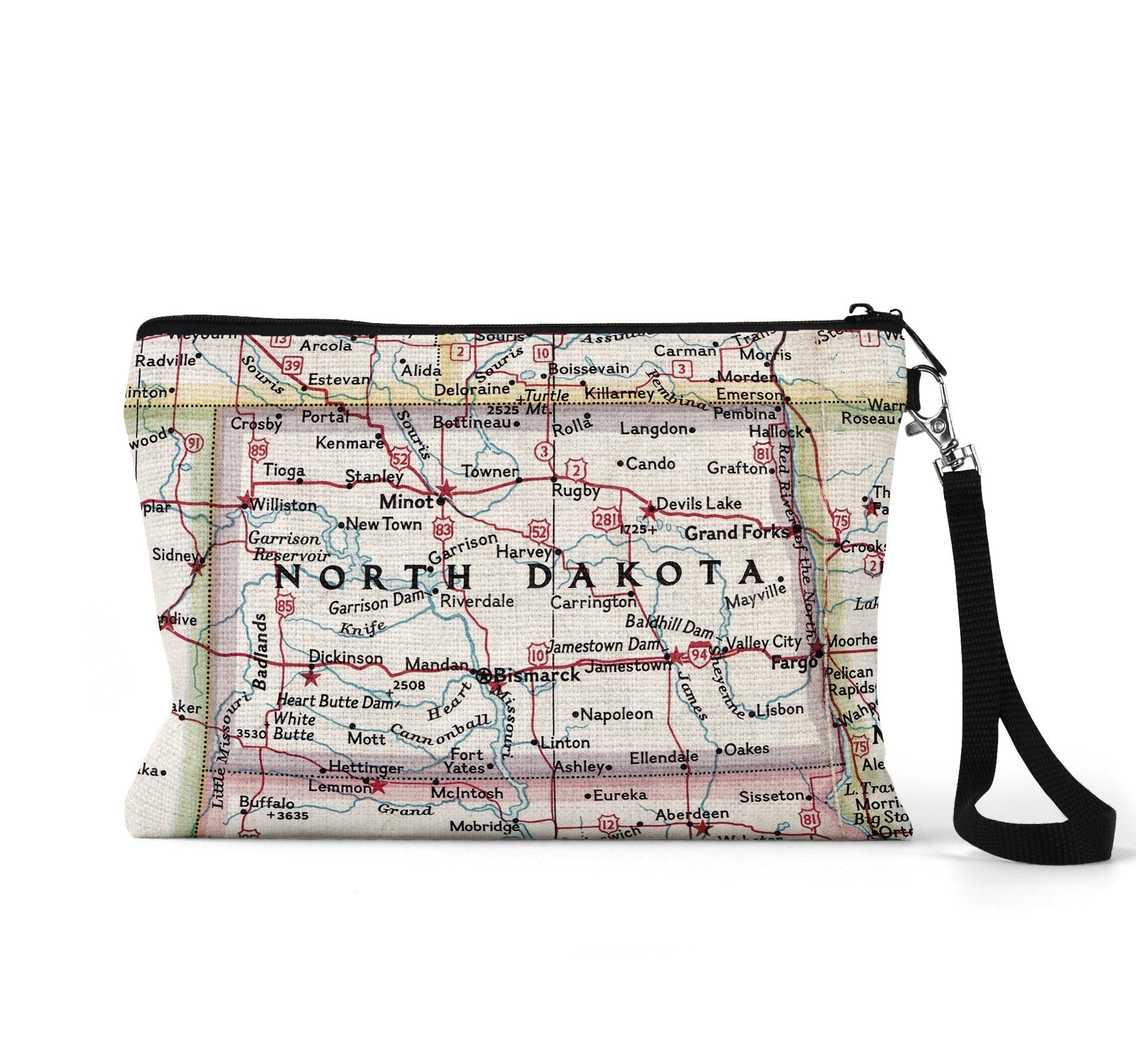 North Dakota map wristlet travel pouch