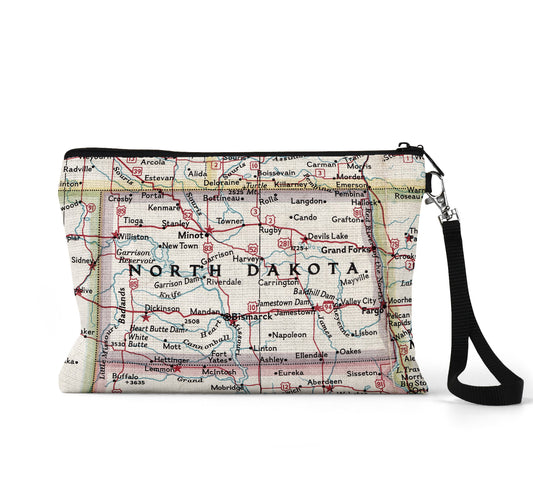 North Dakota map wristlet travel pouch