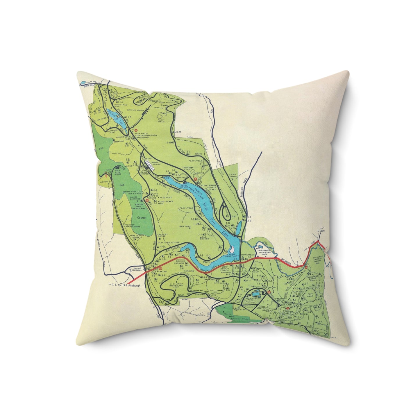North Park Pittsburgh vintage map pillow