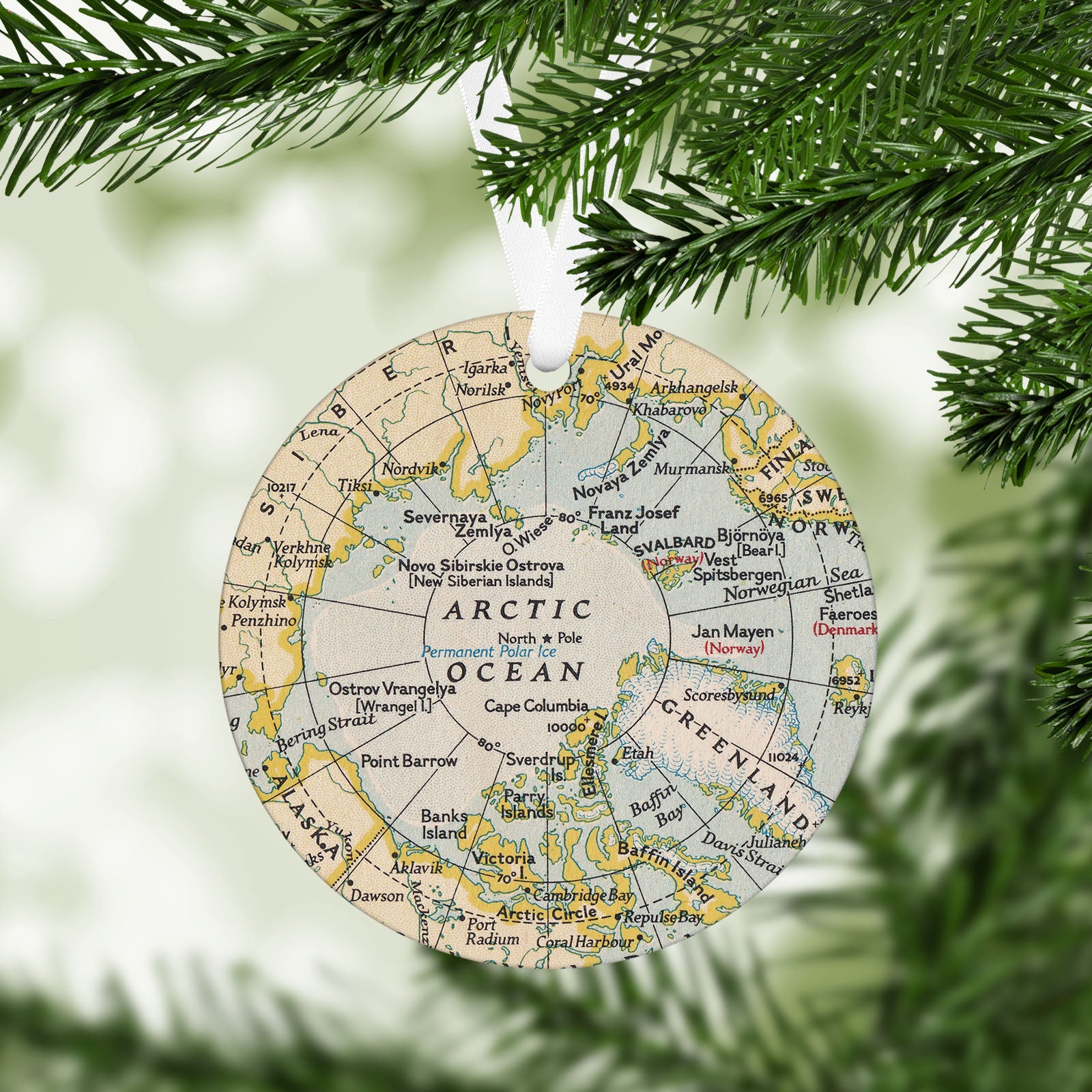 North Pole Vintage Map Ornament