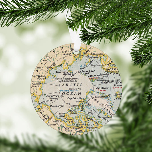 North Pole Vintage Map Ornament