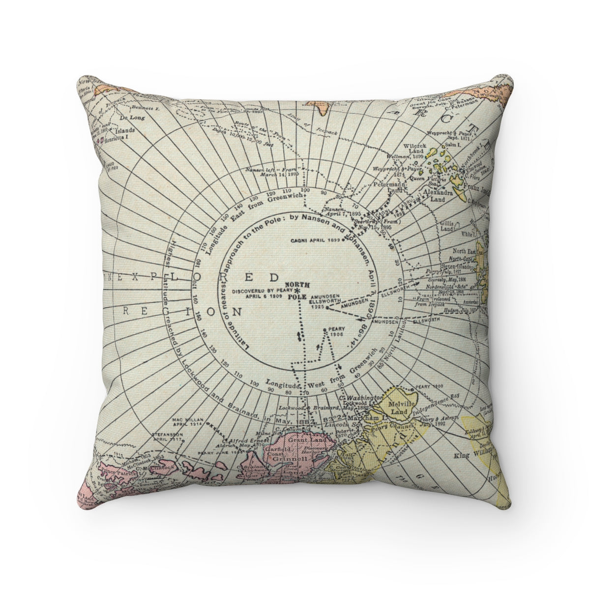 North Pole vintage map pillow