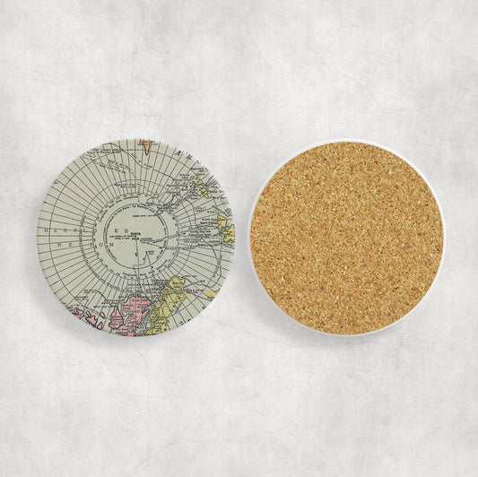 North Pole Map Coasters | Set of 4 Vintage North Pole Drink Coasters | Travel-Inspired Home Decor