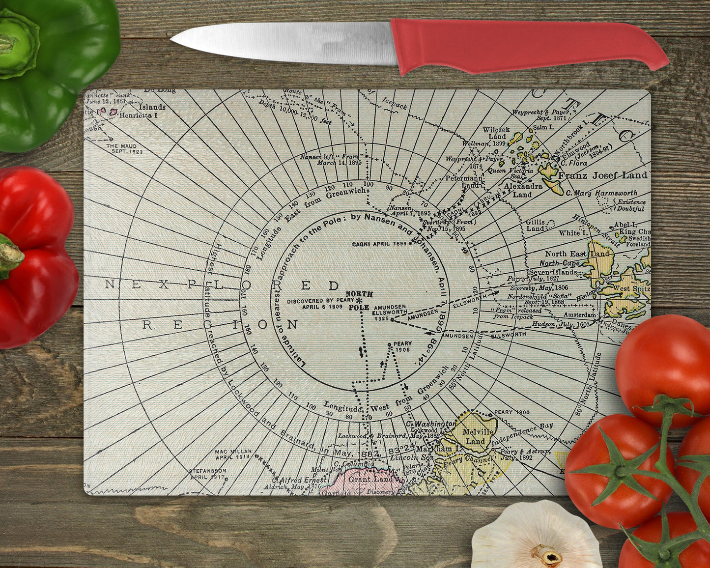 North Pole Map Cutting Board | Travel Gift | Kitchen Decor