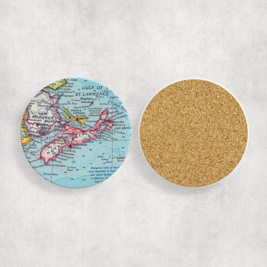 Nova Scotia Map Coasters | Set of 4 Vintage Nova Scotia Drink Coasters | Travel-Inspired Home Decor