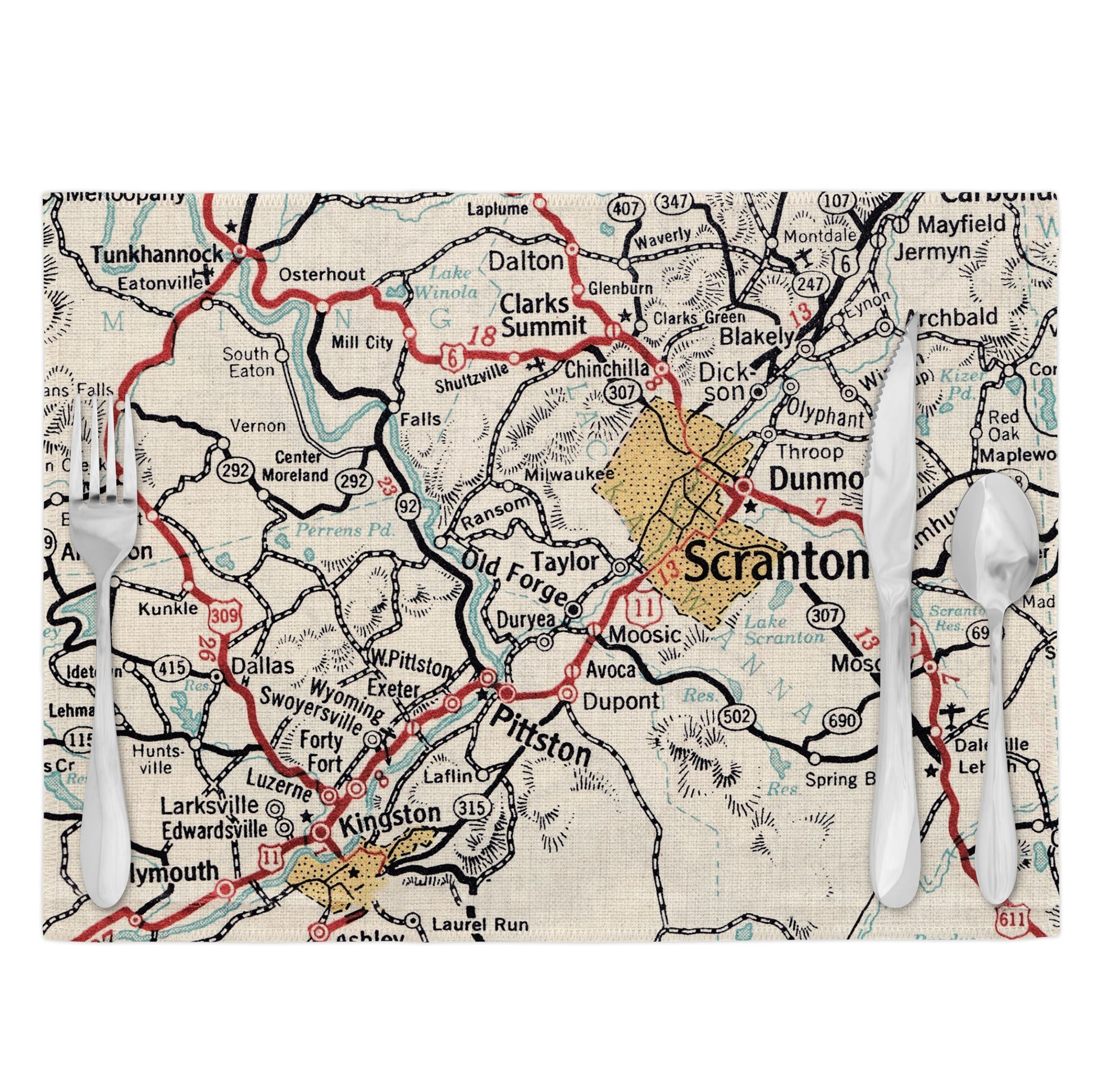 Old Forge Pennsylvania Vintage Map Placemats Set of 4