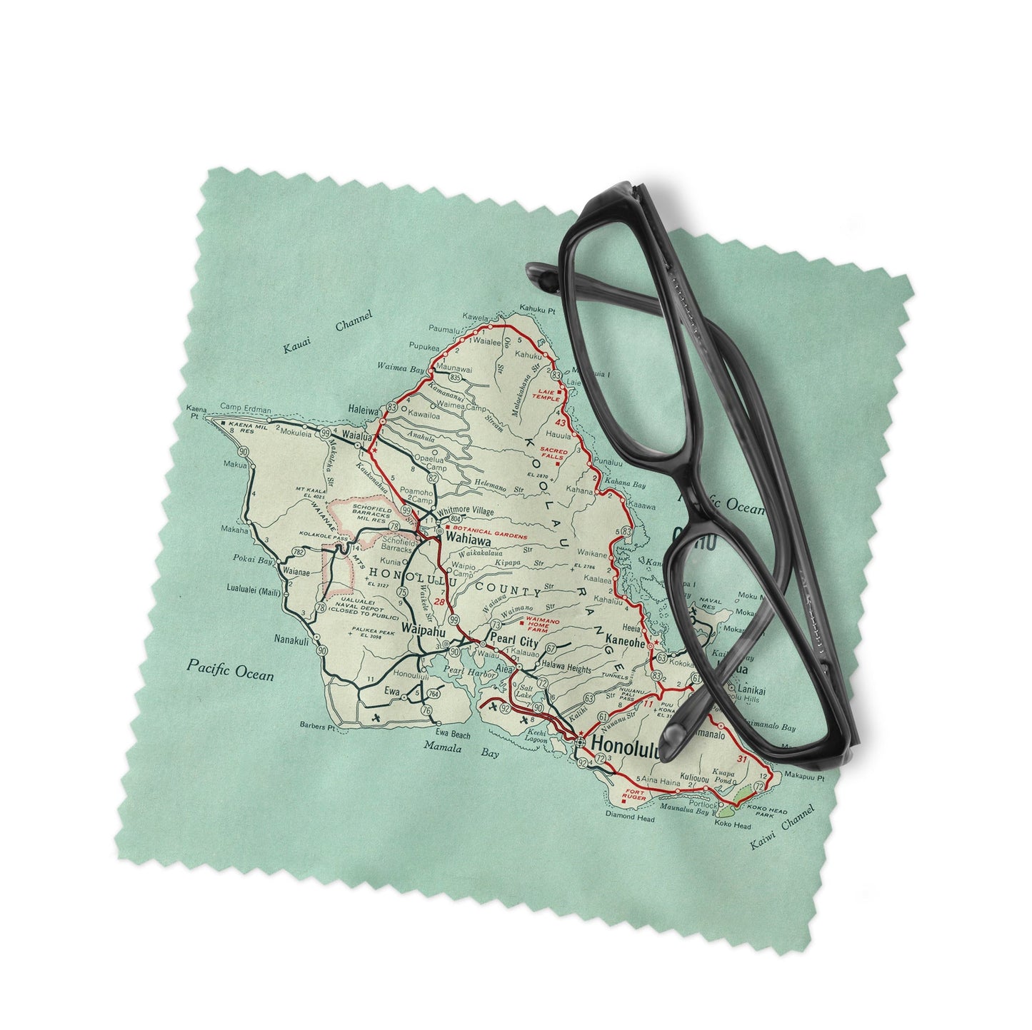 Oahu Hawaii Map Lens Cloth | Oahu Microfiber Glasses Cleaner | Travel Gift