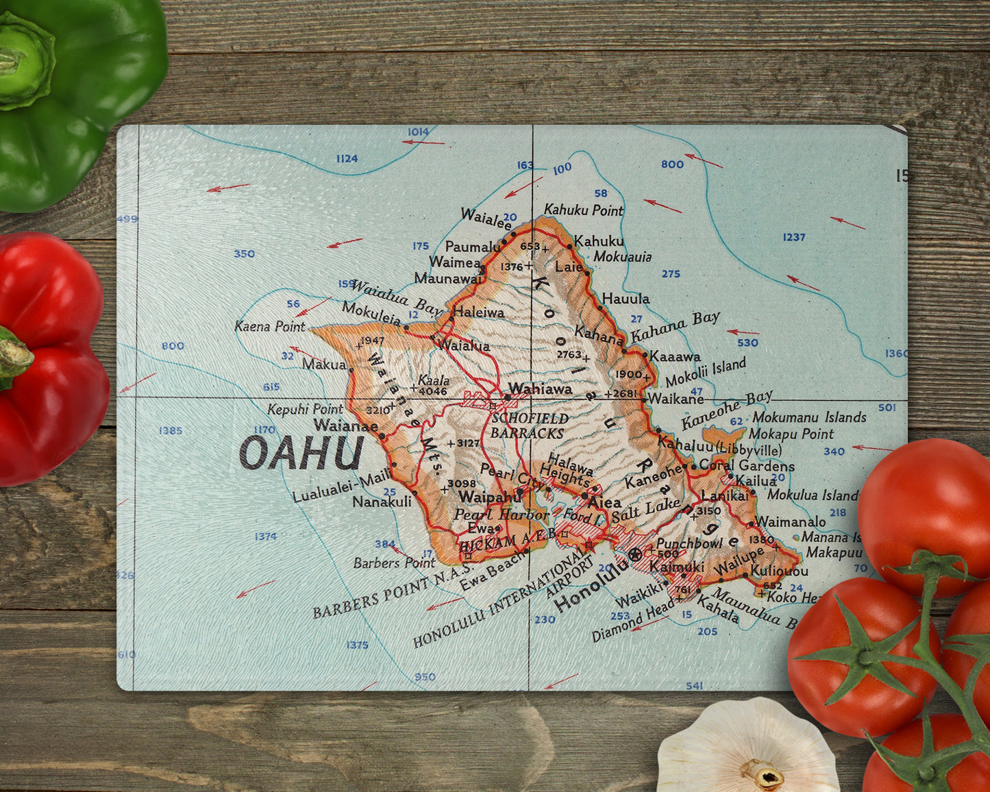 Oahu Hawaii Map Cutting Board | Travel Gift | Kitchen Decor