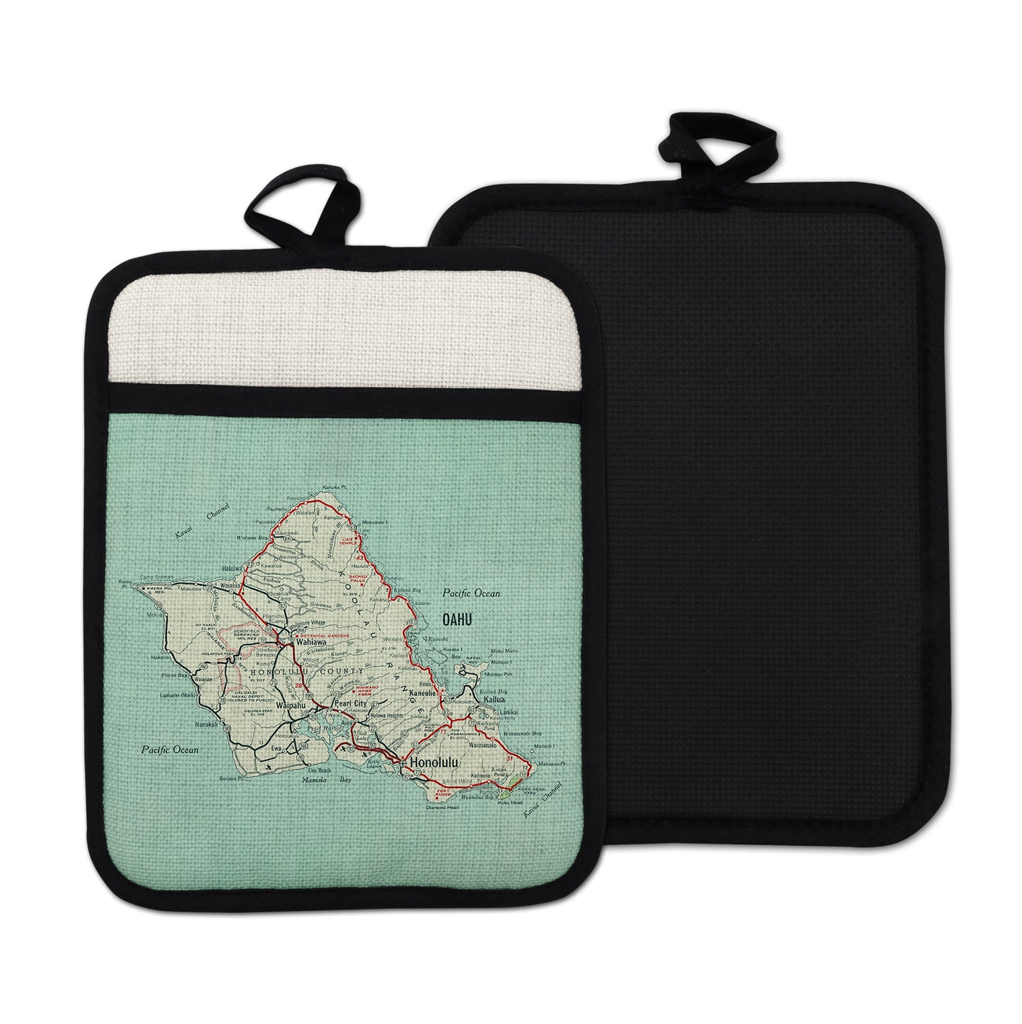 Oahu Hawaii vintage map hot pad kitchen decor