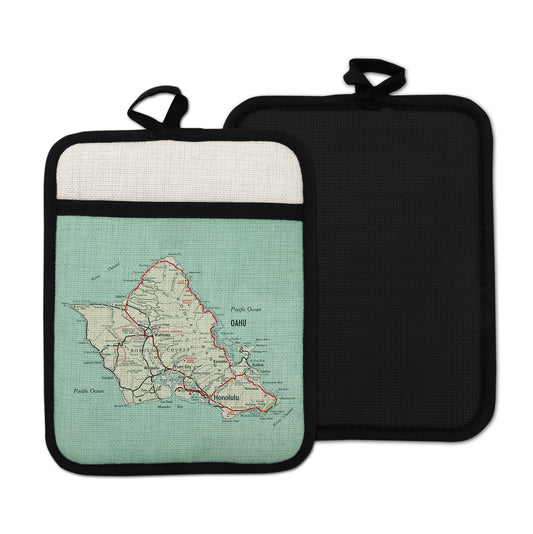 Oahu Hawaii vintage map hot pad kitchen decor
