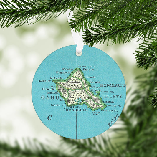 Oahu Hawaii Vintage Map Ornament