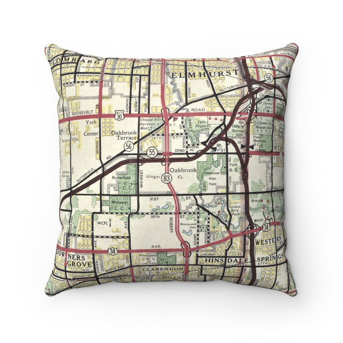 Oakbrook Illinois vintage map pillow