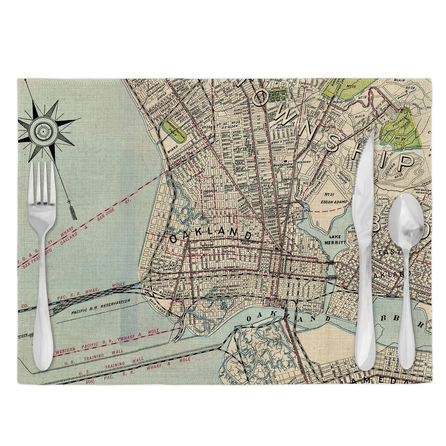 Oakland California Vintage Map Placemats Set of 4