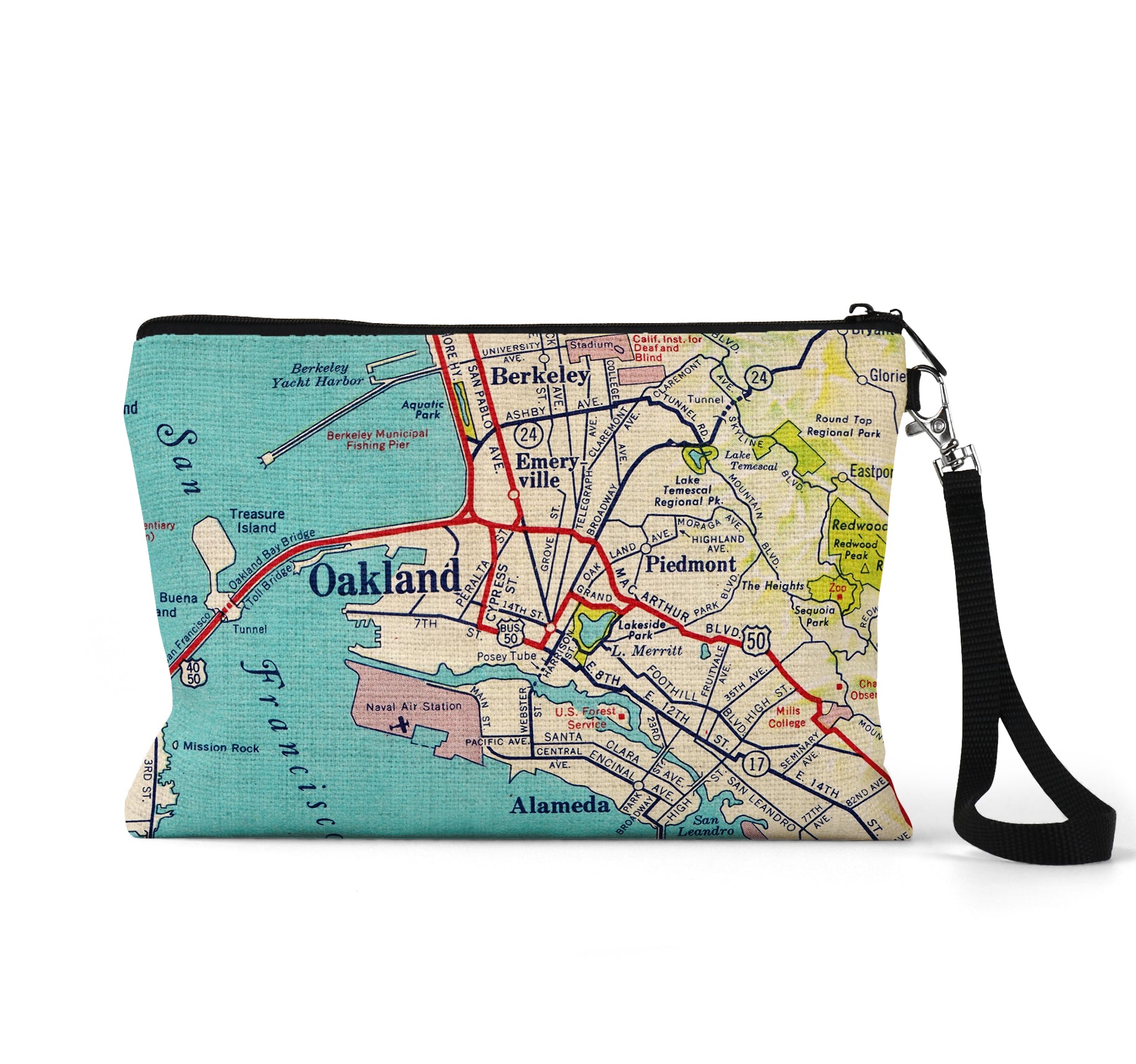 Oakland California map wristlet travel pouch