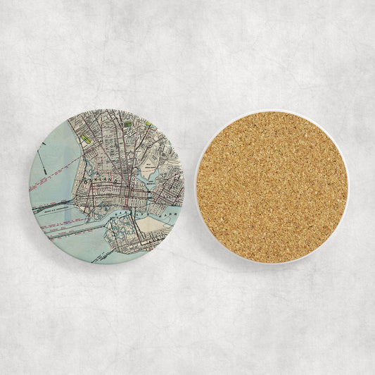 Oakland California Map Coasters | Set of 4 Vintage Oakland California Drink Coasters | Travel-Inspired Home Decor