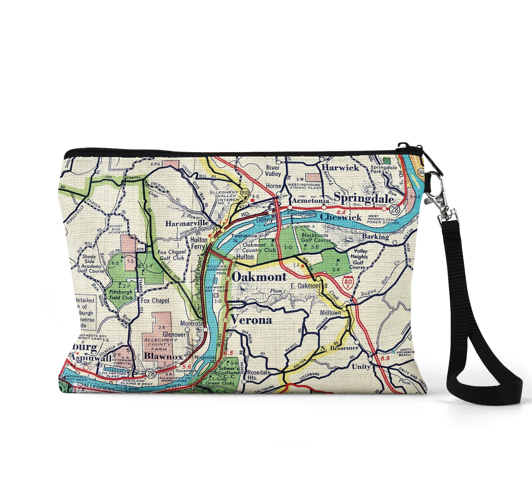 Oakmont Pennsylvania map wristlet travel pouch