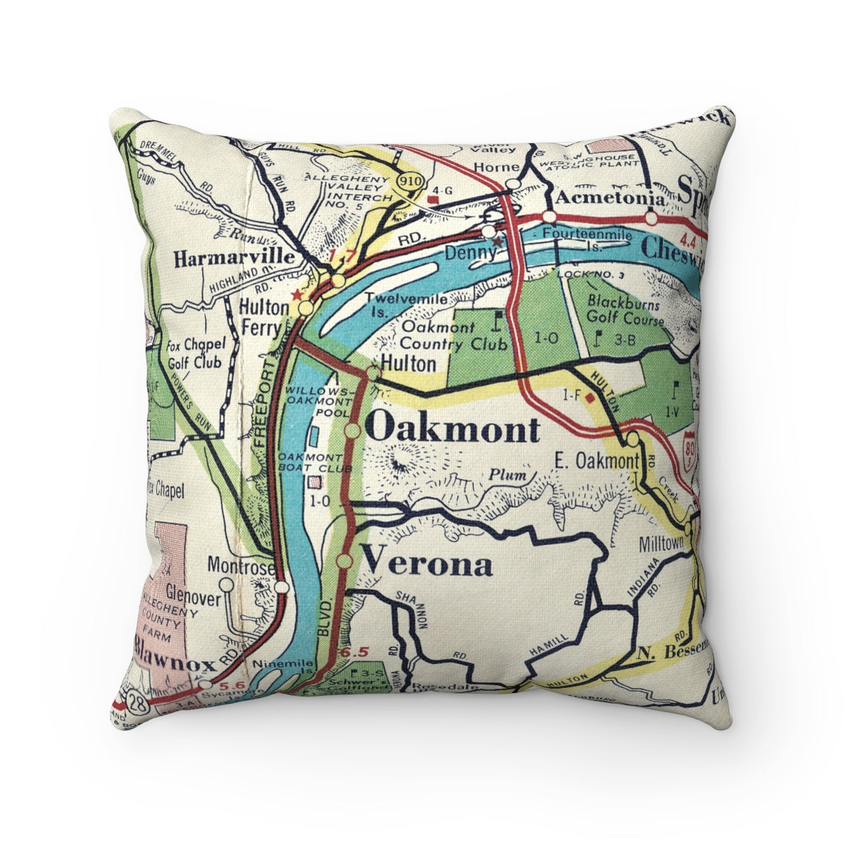 Oakmont Pennsylvania vintage map pillow