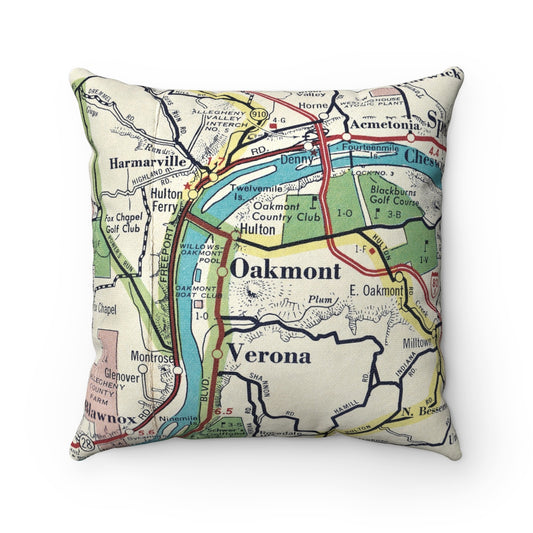 Oakmont Pennsylvania vintage map pillow