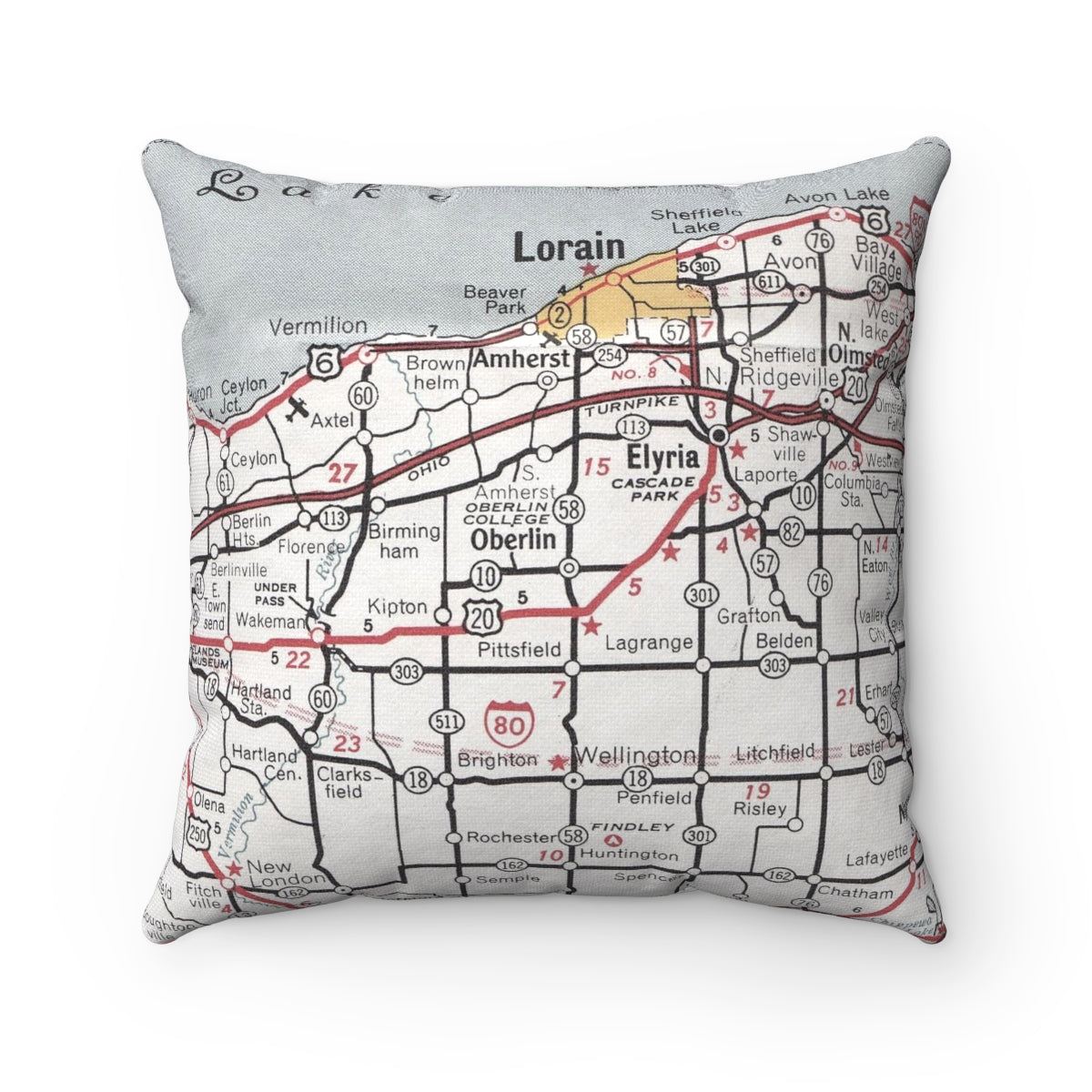 Oberlin Ohio vintage map pillow