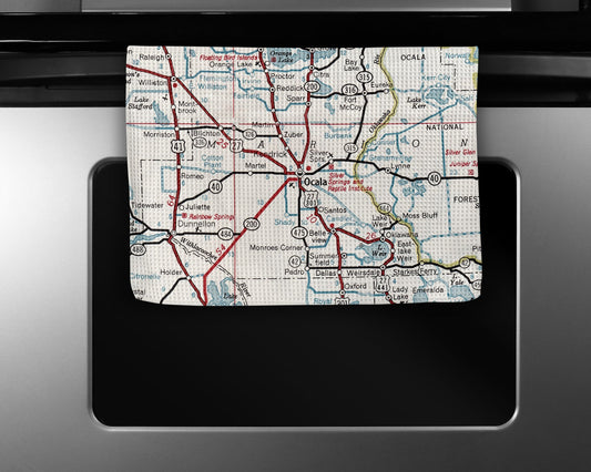 Ocala Florida Map Tea Towel | Waffle-Weave Kitchen Towel Gift