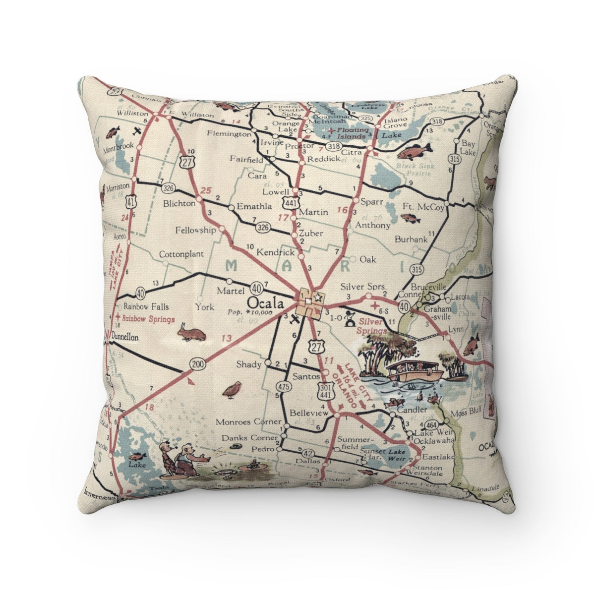 Ocala Florida vintage map pillow