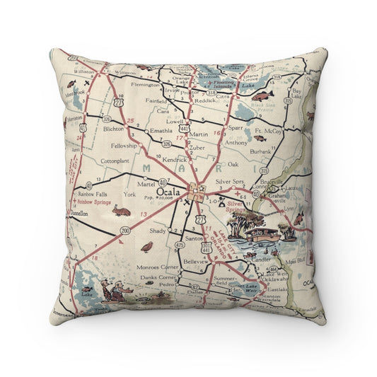 Ocala Florida vintage map pillow