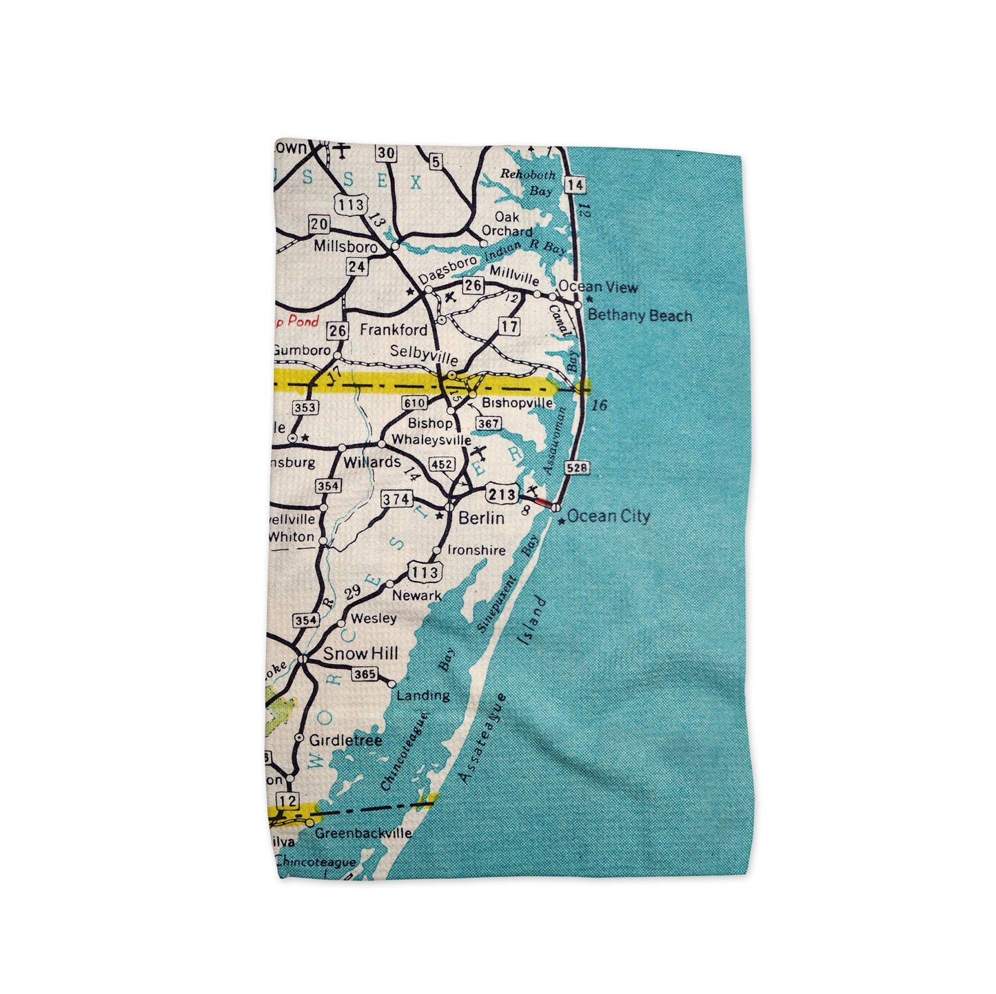 Ocean City Maryland Map Tea Towel | Waffle-Weave Kitchen Towel Gift