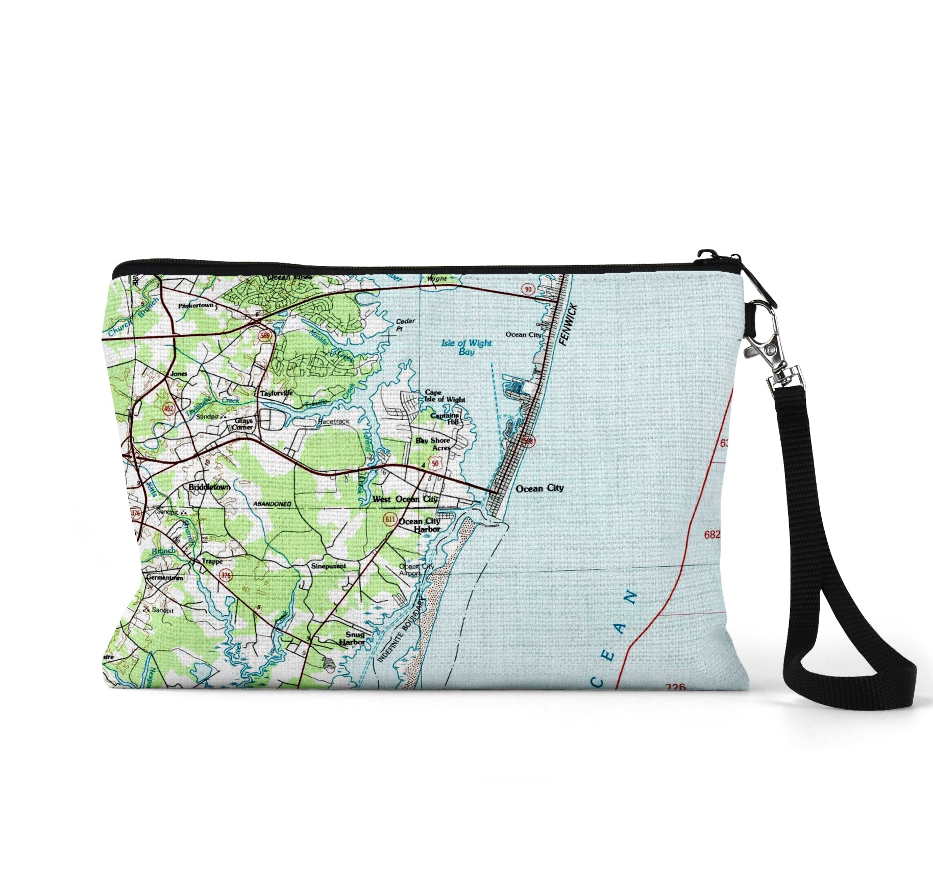 Ocean City Maryland map wristlet travel pouch