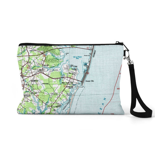 Ocean City Maryland map wristlet travel pouch