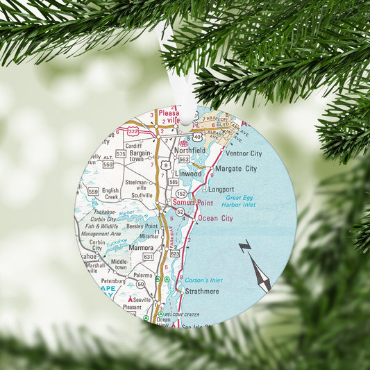 Ocean City New Jersey Vintage Map Ornament
