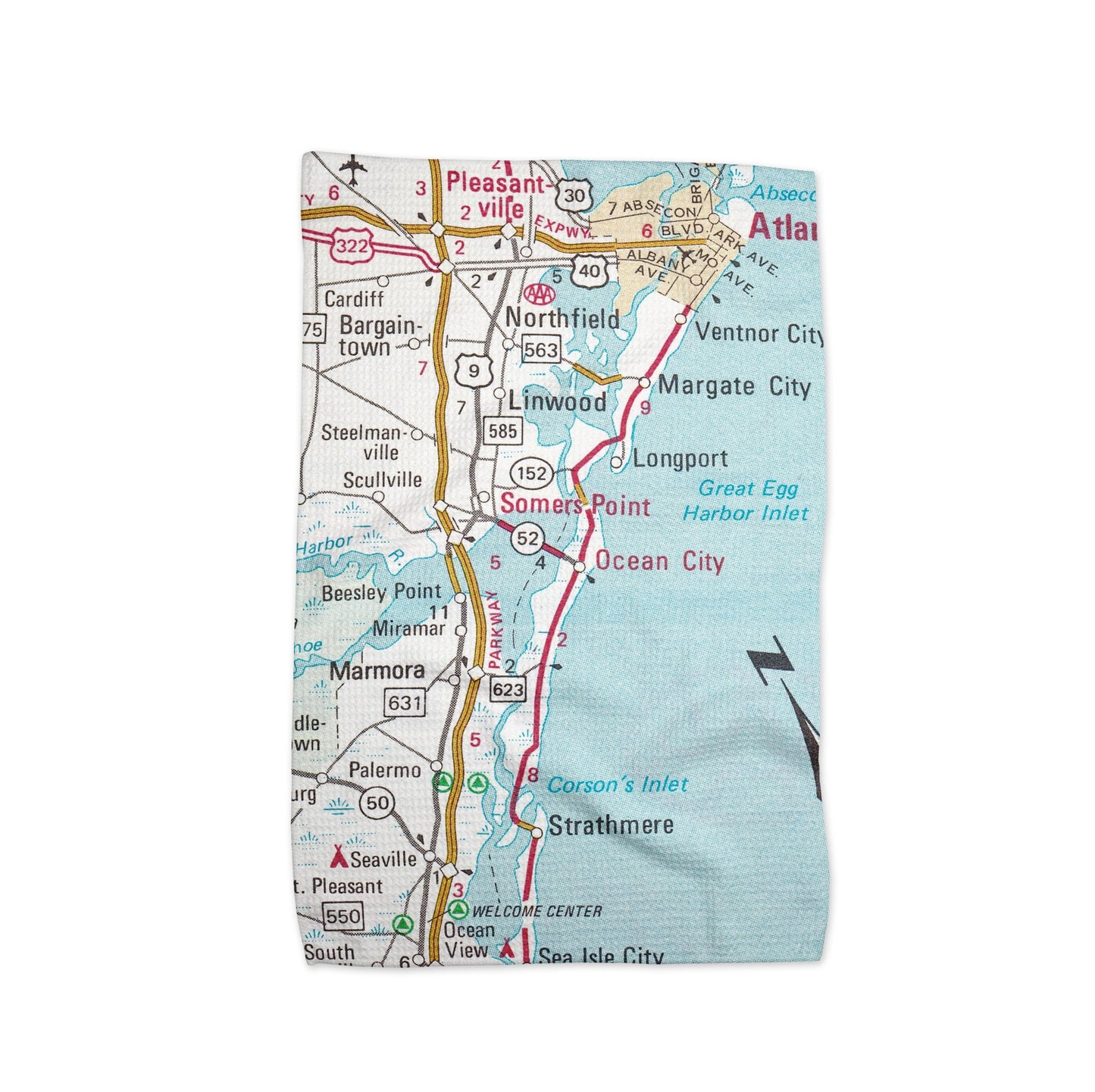 Ocean City New Jersey Map Tea Towel | Waffle-Weave Kitchen Towel Gift