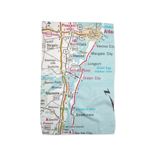 Ocean City New Jersey Map Tea Towel | Waffle-Weave Kitchen Towel Gift