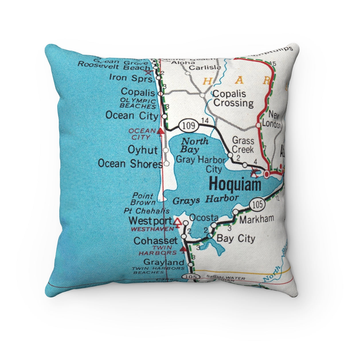 Ocean Shores Washington vintage map pillow