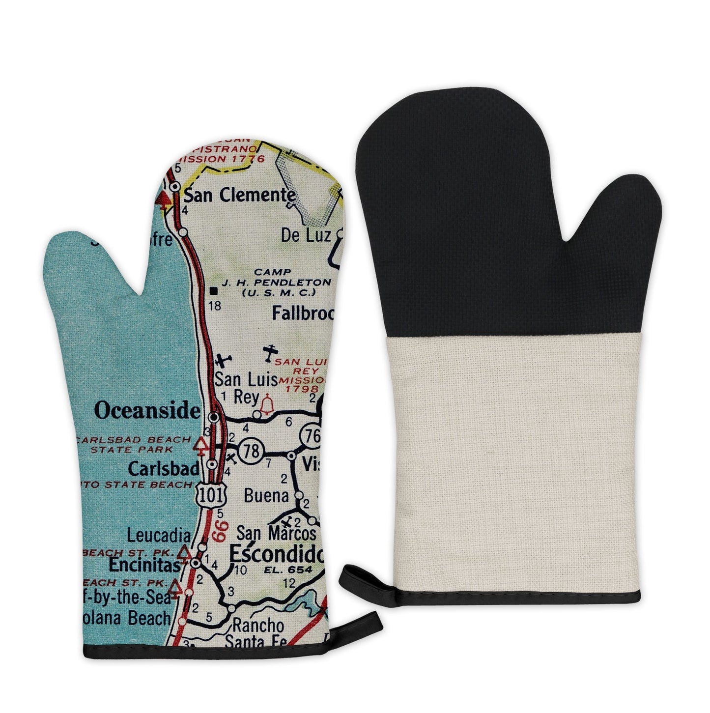 Oceanside, California Map Oven Mitt | Vintage-Inspired Kitchen Gift