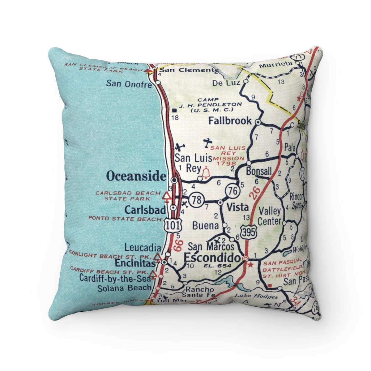 Oceanside California vintage map pillow