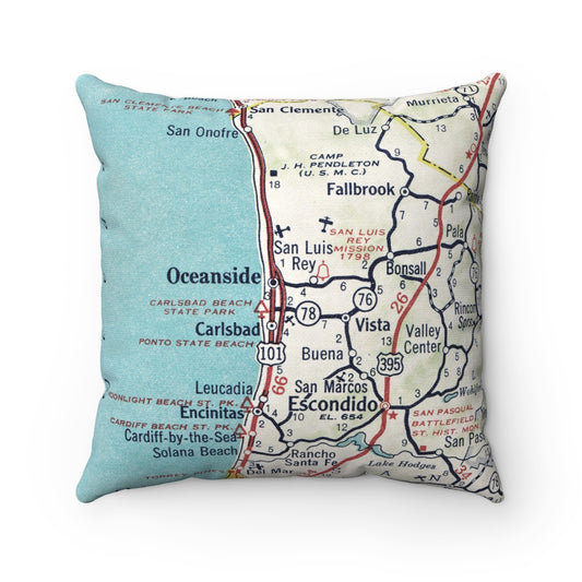 Oceanside California vintage map pillow