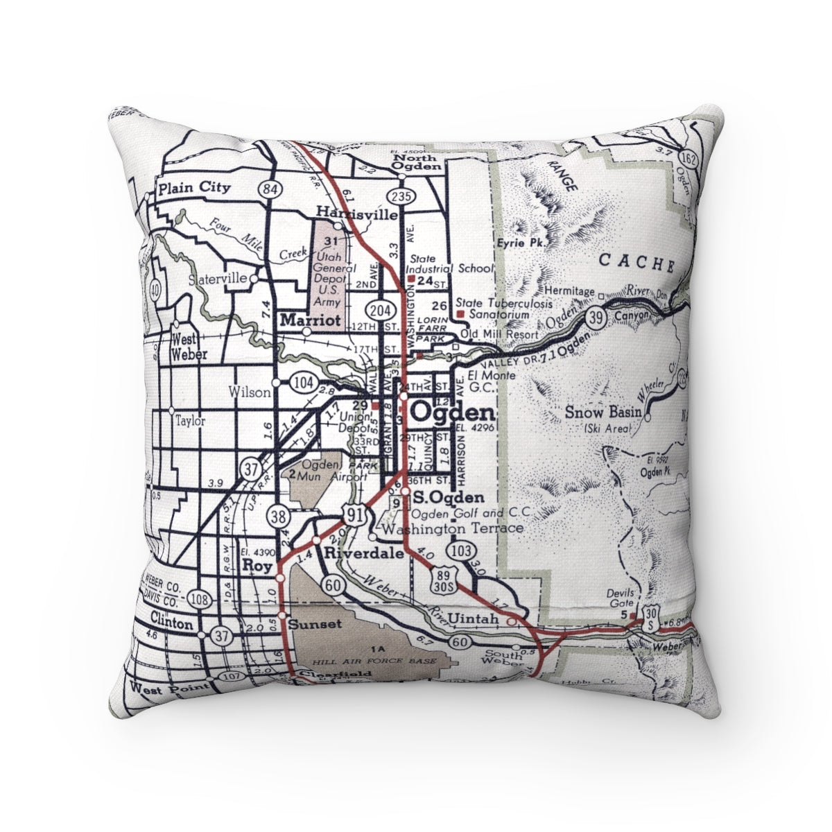 Ogden Utah vintage map pillow