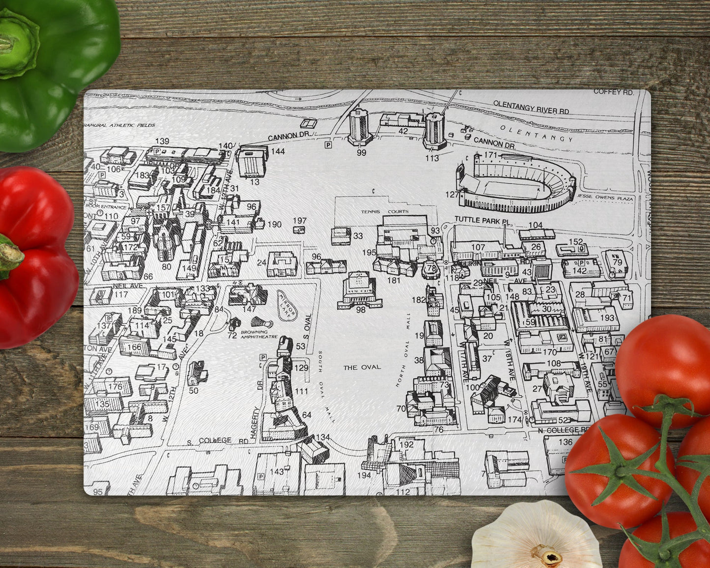 Ohio State University Map Cutting Board | Travel Gift | Kitchen Decor