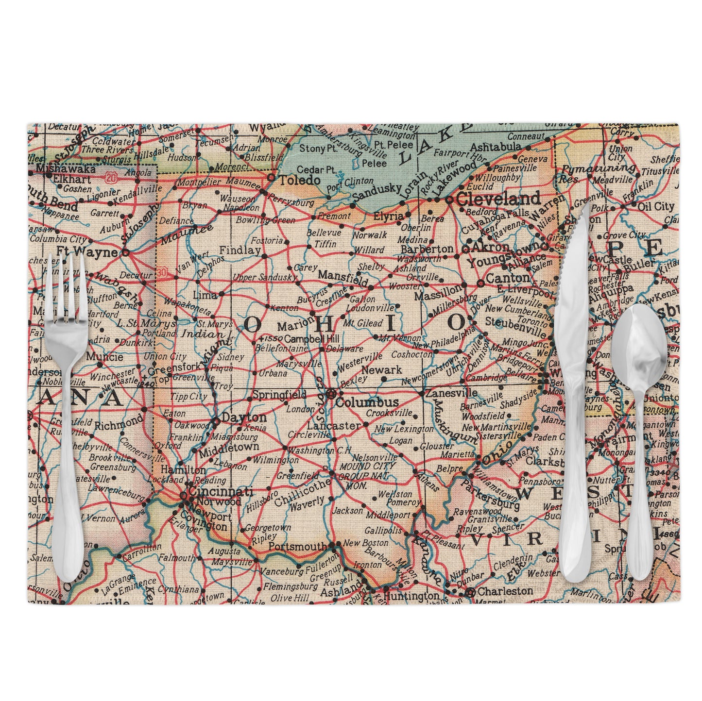 Ohio Vintage Map Placemats Set of 4