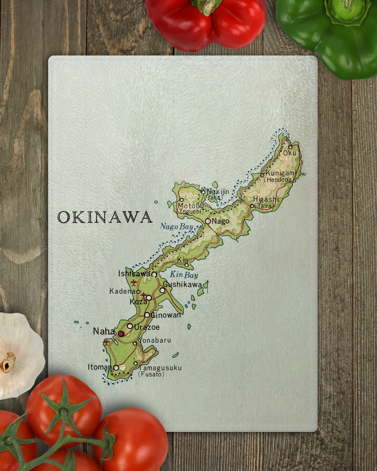 Okinawa Japan Vintage Map Glass Cutting Board | Travel Gift