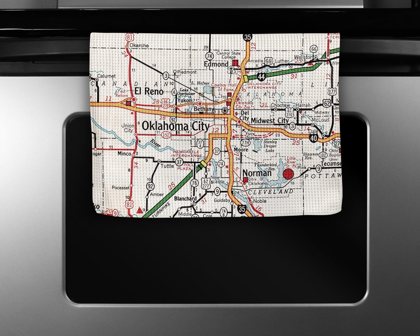 Oklahoma City Map Tea Towel | Waffle-Weave Kitchen Towel Gift