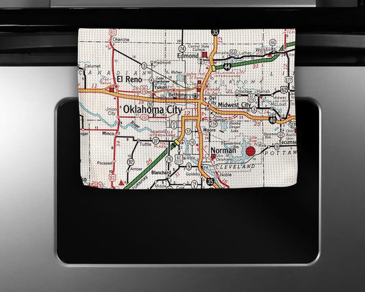 Oklahoma City Map Tea Towel | Waffle-Weave Kitchen Towel Gift