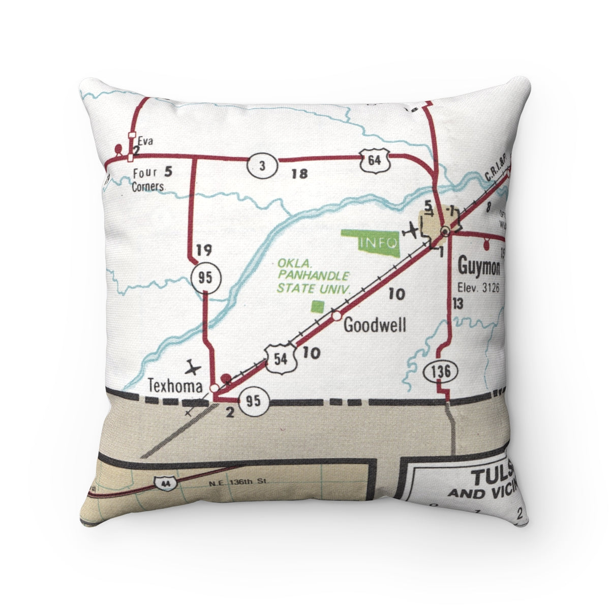 Oklahoma Panhandle State University vintage map pillow