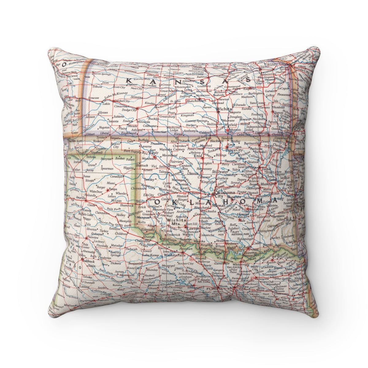 Oklahoma vintage map pillow